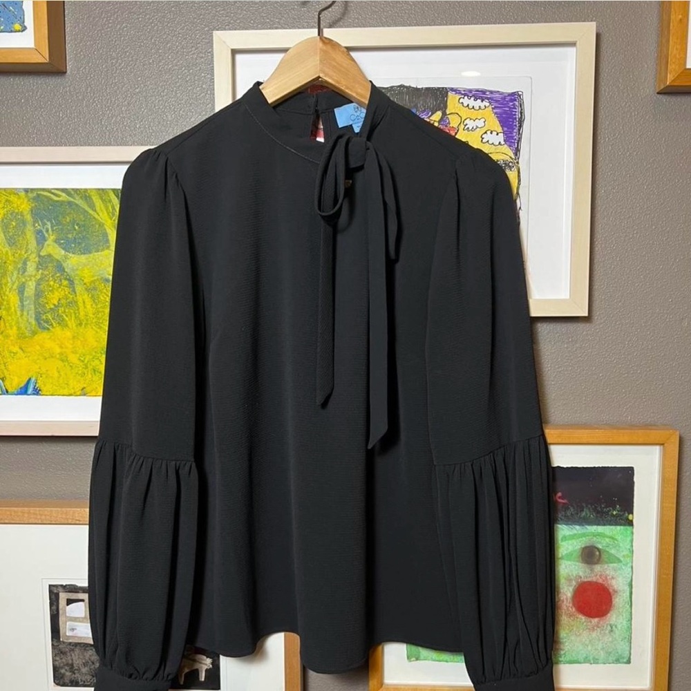 Black tie-neck blouse